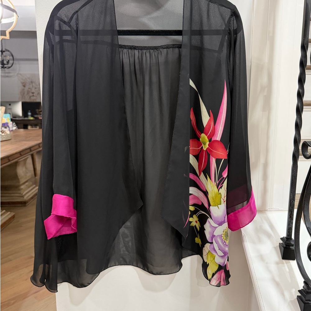 Sheer Black Blouse with Pink Accents